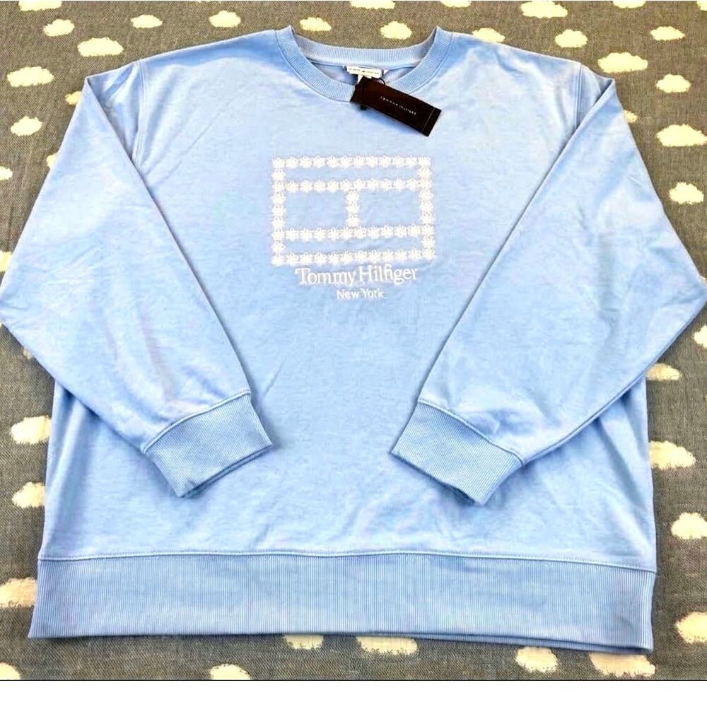 Tommy Hilfiger Sweatshirt Breezy Blue w/White Size XL NWT